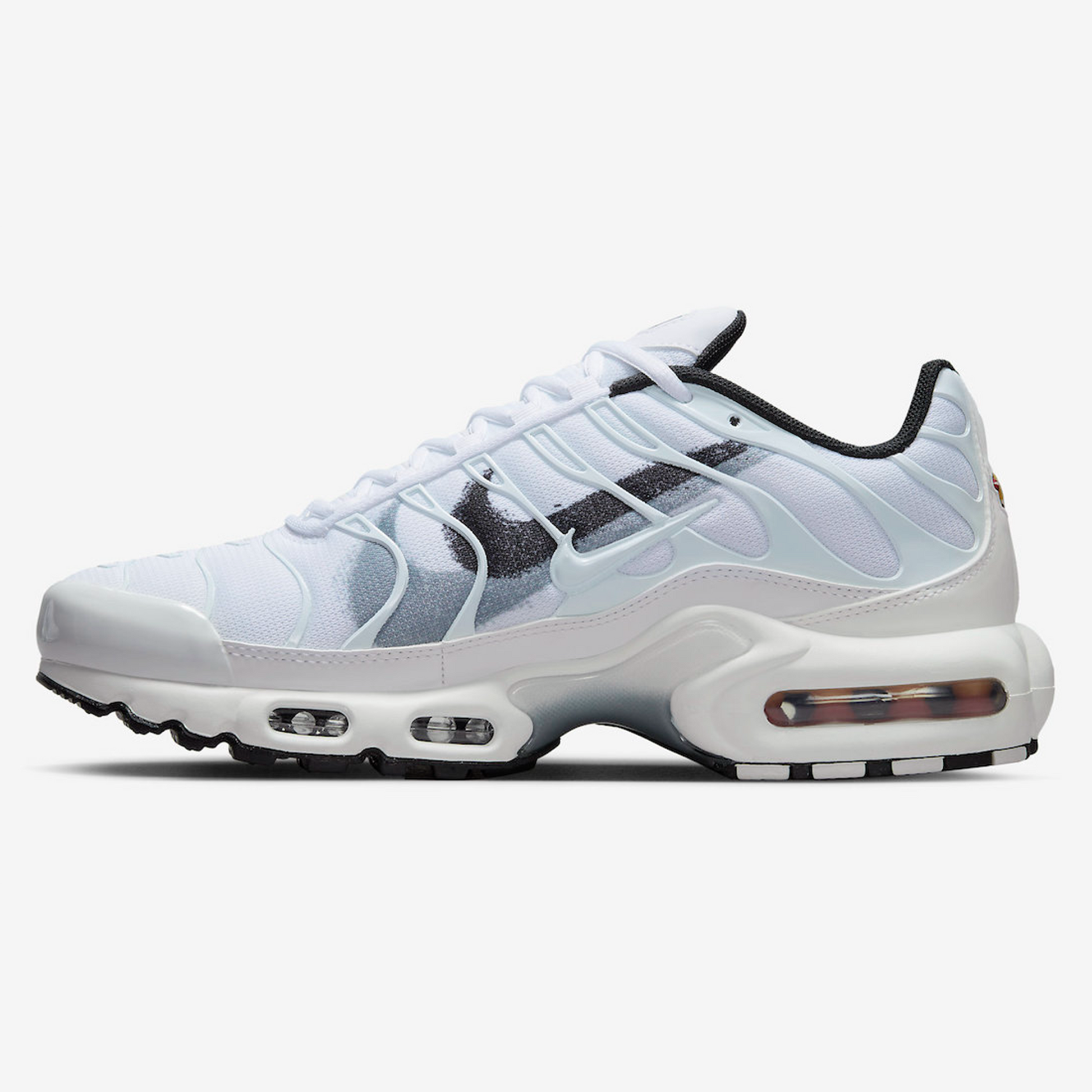 Nike Air Max Plus TN Triple White Spray Paint Swoosh TUNEDISTRICT